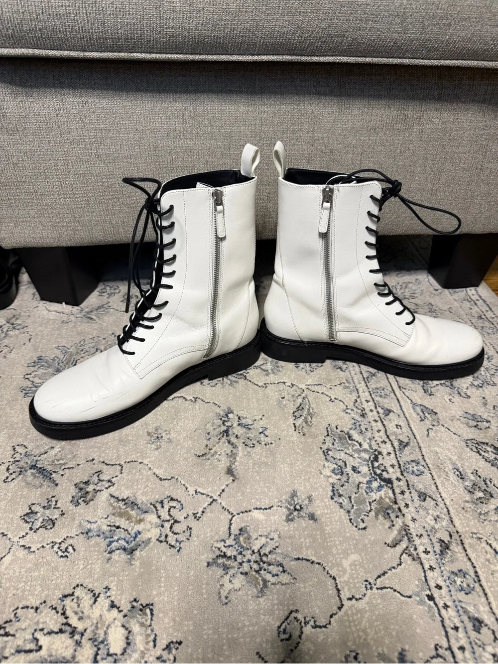Tory Burch Double-T Combat Boot White Leather